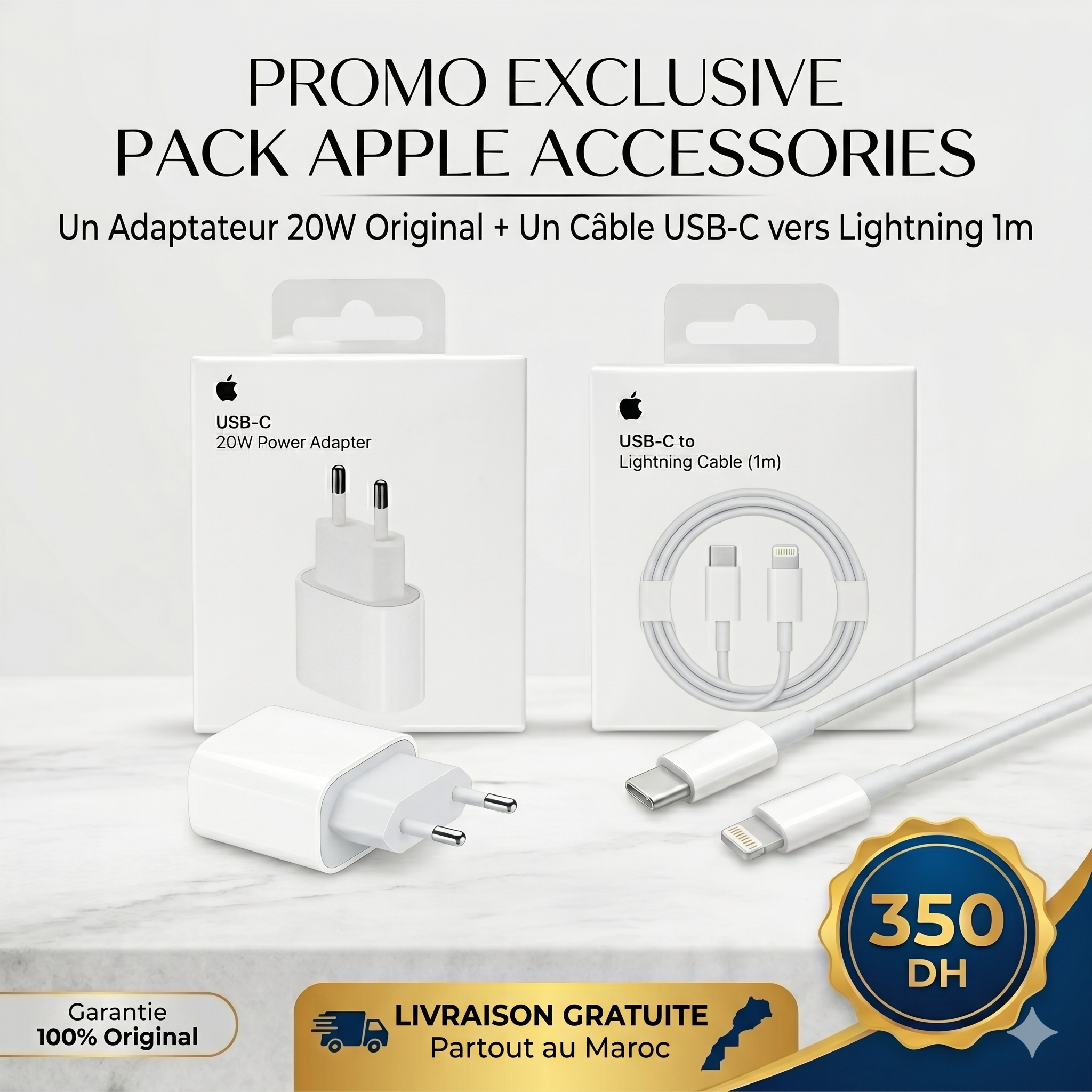 pack chargeur ! adaptateur + Câble USB-C vers Lightning