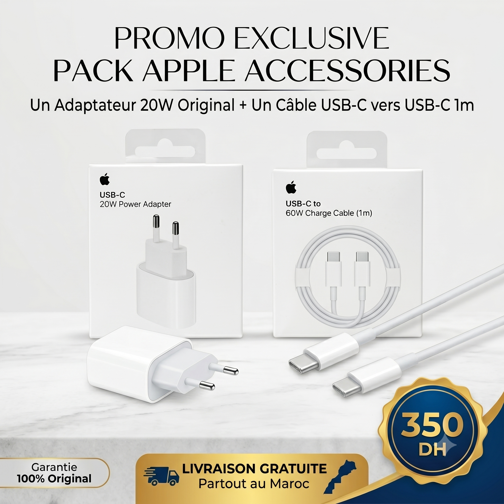 pack chargeur ! adaptateur + Câble de charge USB‑C